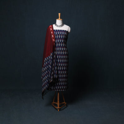 Pochampally Ikat Cotton Unstitched Dress Material: Kurta, Bottom with Dupatta 16
