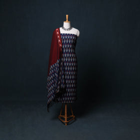 Pochampally Ikat Cotton Unstitched Dress Material: Kurta, Bottom with Dupatta 16