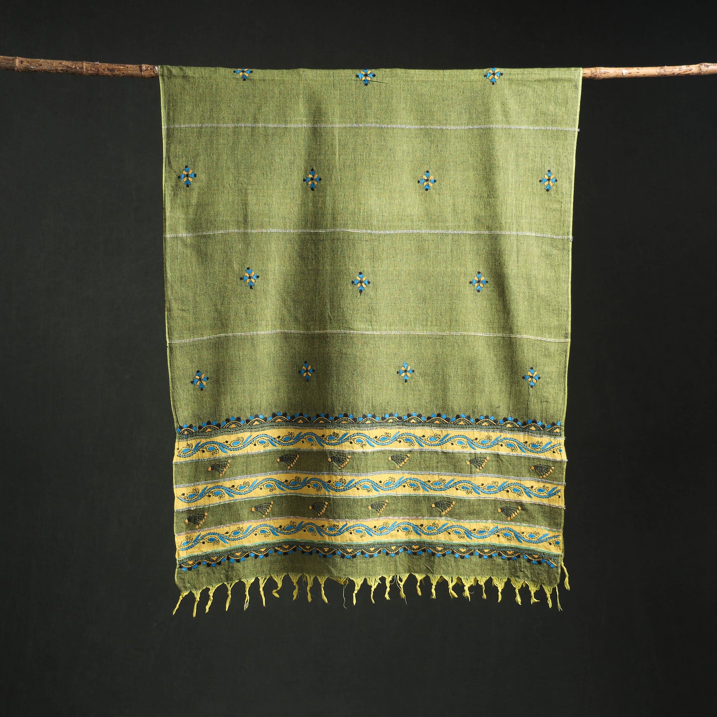 Kantha Hand Embroidered Khes Handwoven Cotton Dupatta 36