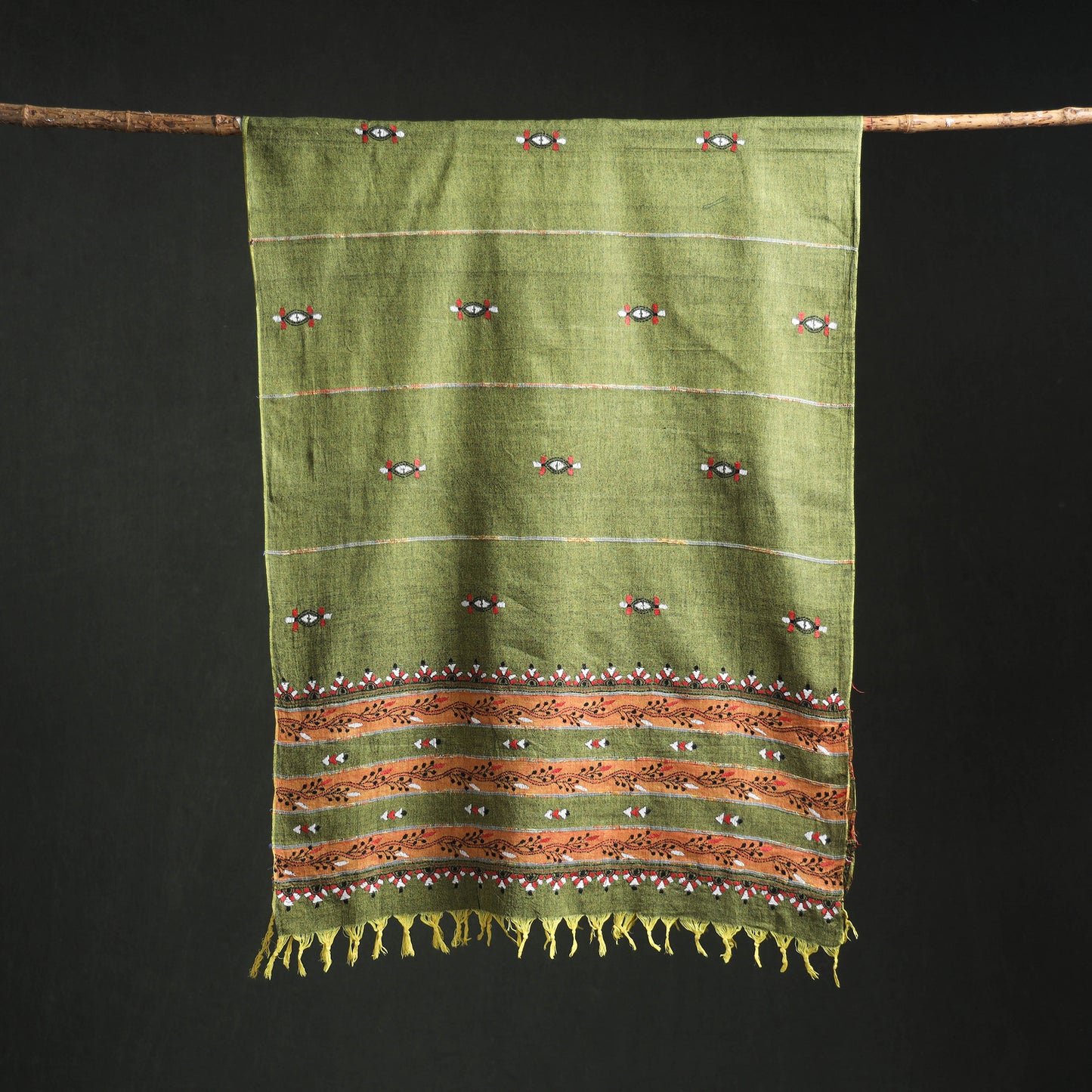 Kantha Hand Embroidered Khes Handwoven Cotton Dupatta 38