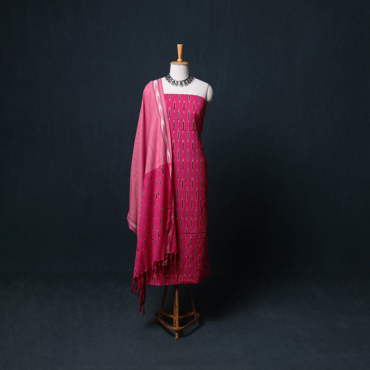 Pochampally Ikat Cotton Unstitched Dress Material: Kurta, Bottom with Dupatta 17
