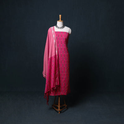 Pochampally Ikat Cotton Unstitched Dress Material: Kurta, Bottom with Dupatta 17