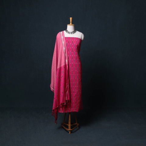 Pochampally Ikat Cotton Unstitched Dress Material: Kurta, Bottom with Dupatta 17