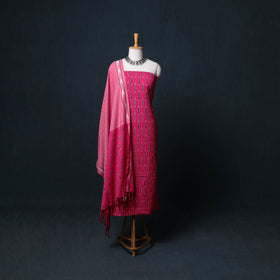 Pochampally Ikat Cotton Unstitched Dress Material: Kurta, Bottom with Dupatta 17