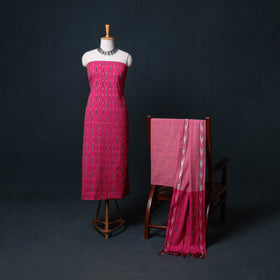 Pochampally Ikat Cotton Unstitched Dress Material: Kurta, Bottom with Dupatta 17