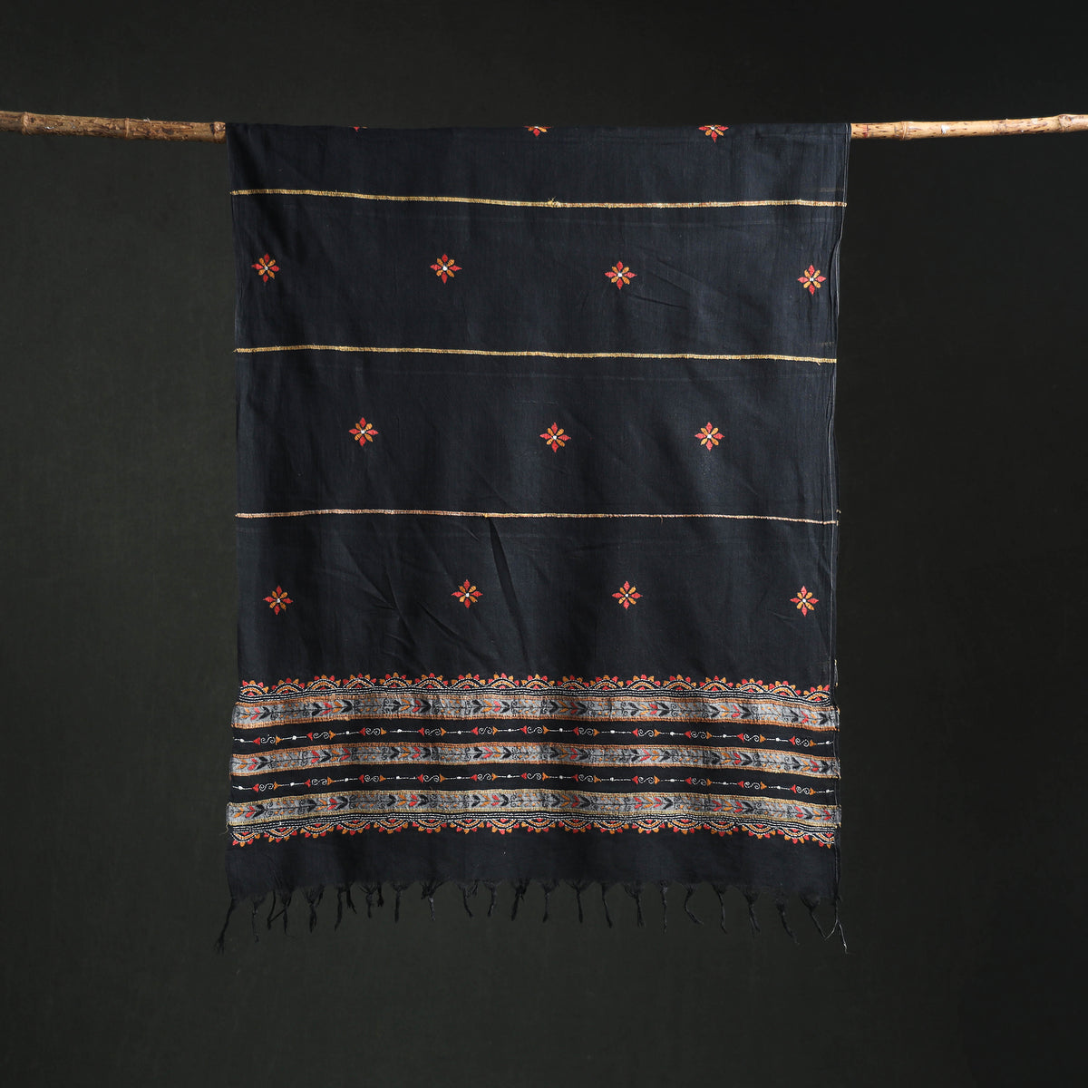 Kantha Hand Embroidered Khes Handwoven Cotton Dupatta 40