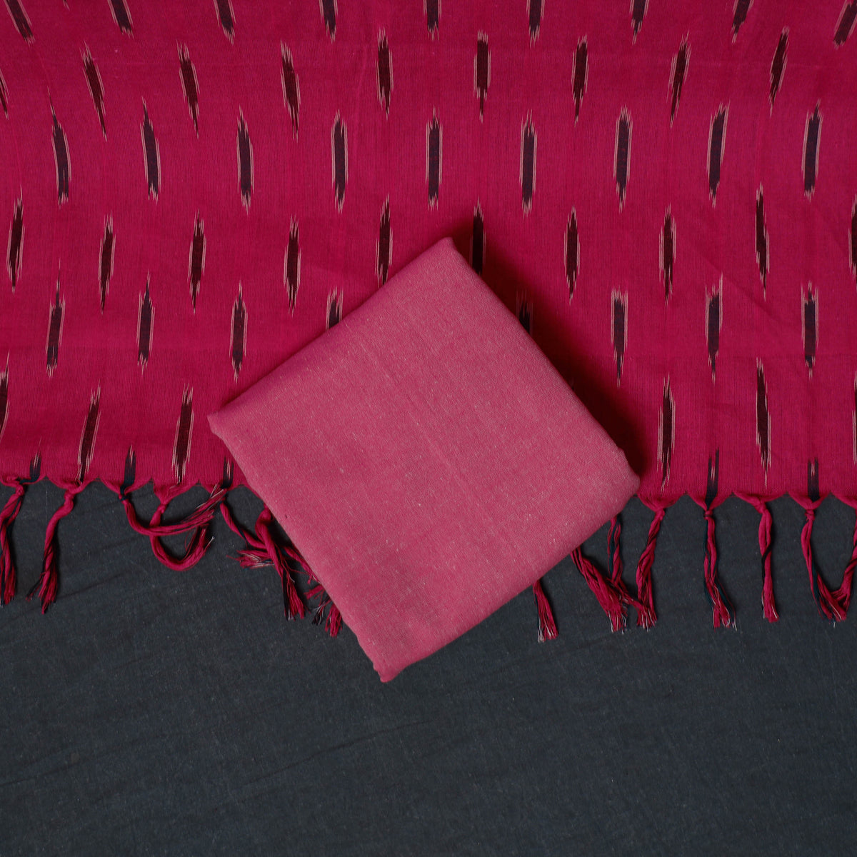 Pochampally Ikat Cotton Unstitched Dress Material: Kurta, Bottom with Dupatta 17