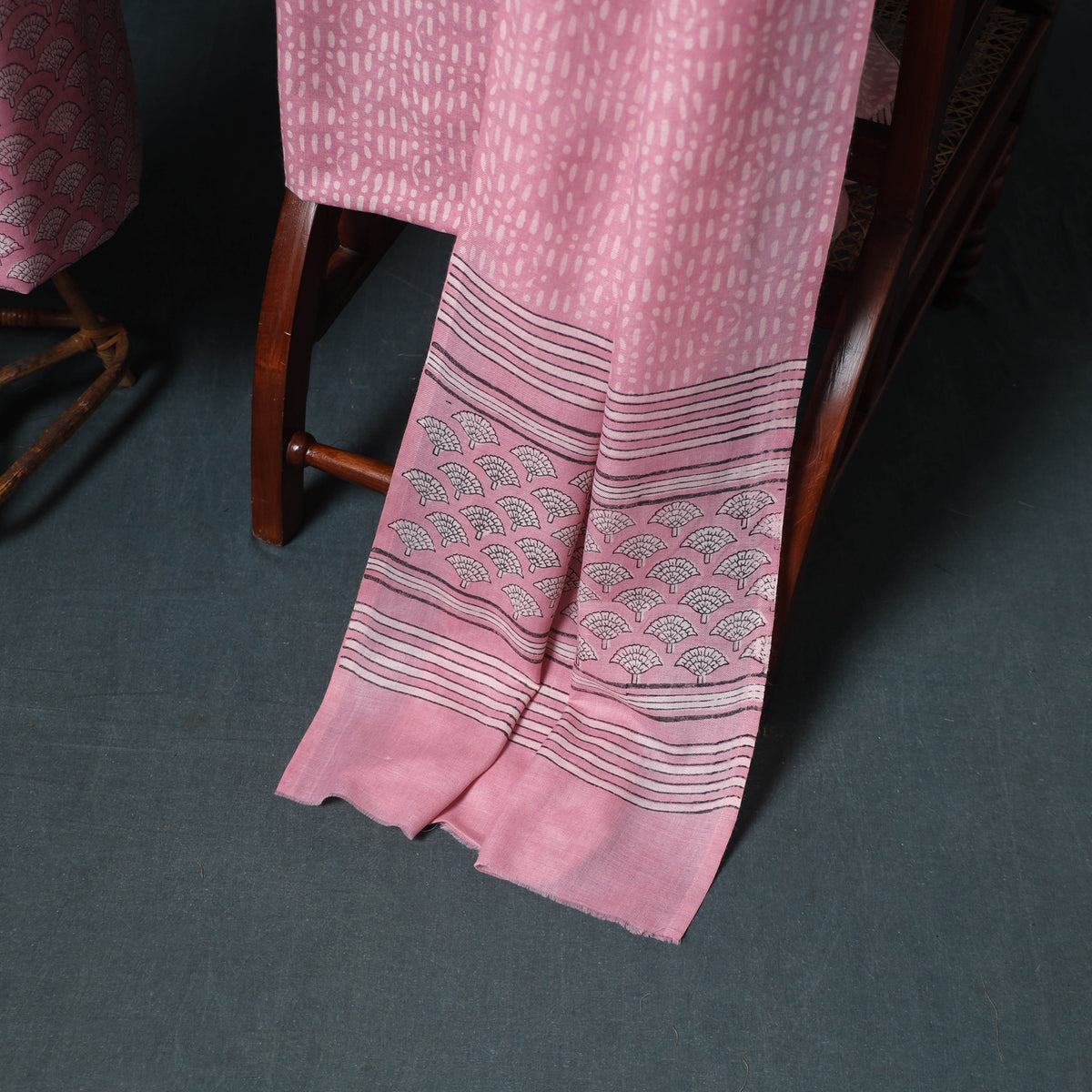 Akola Hand Block Print Woolen Unstitched Dress Material: Kurta, Bottom with Dupatta 05