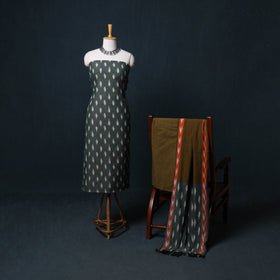 Pochampally Ikat Cotton Unstitched Dress Material: Kurta, Bottom with Dupatta 18