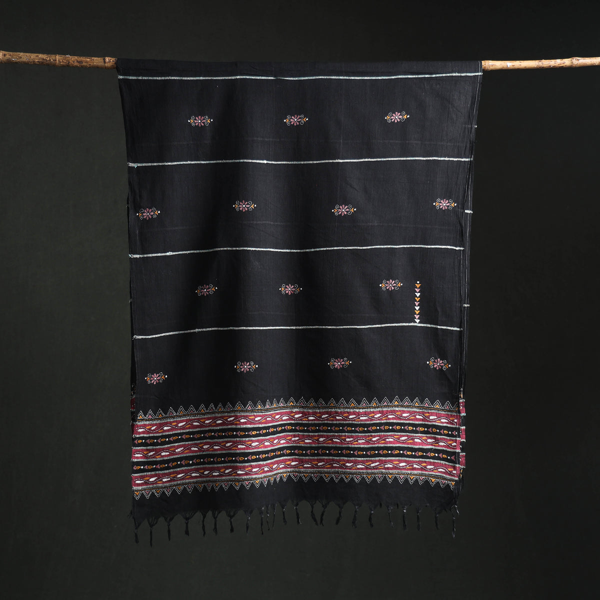 Kantha Hand Embroidered Khes Handwoven Cotton Dupatta 42