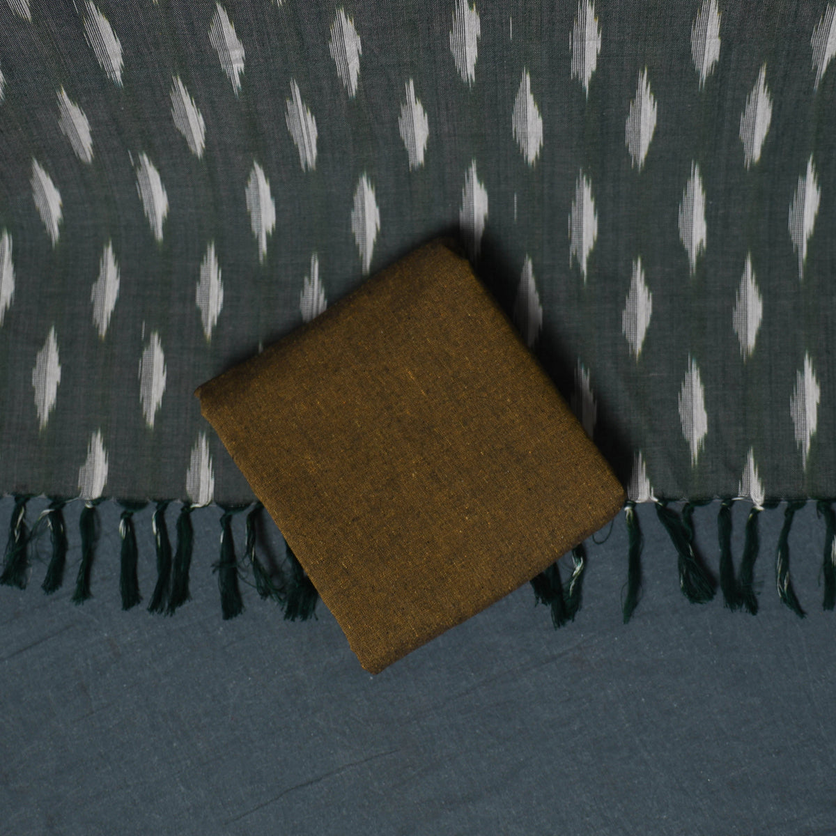 Pochampally Ikat Cotton Unstitched Dress Material: Kurta, Bottom with Dupatta 18