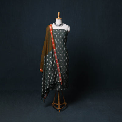 Pochampally Ikat Cotton Unstitched Dress Material: Kurta, Bottom with Dupatta 18
