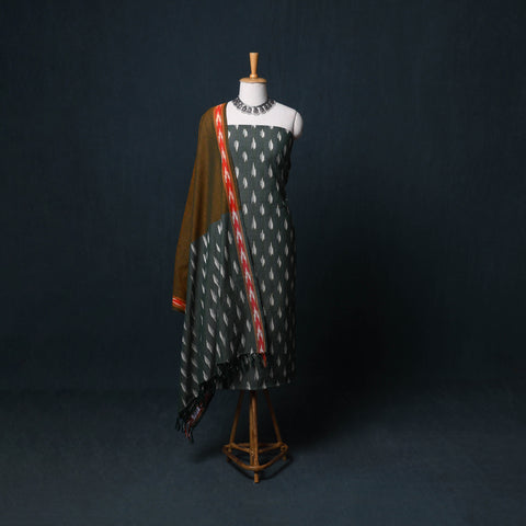 Pochampally Ikat Cotton Unstitched Dress Material: Kurta, Bottom with Dupatta 18