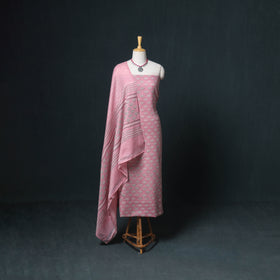 Akola Hand Block Print Woolen Unstitched Dress Material: Kurta, Bottom with Dupatta 05