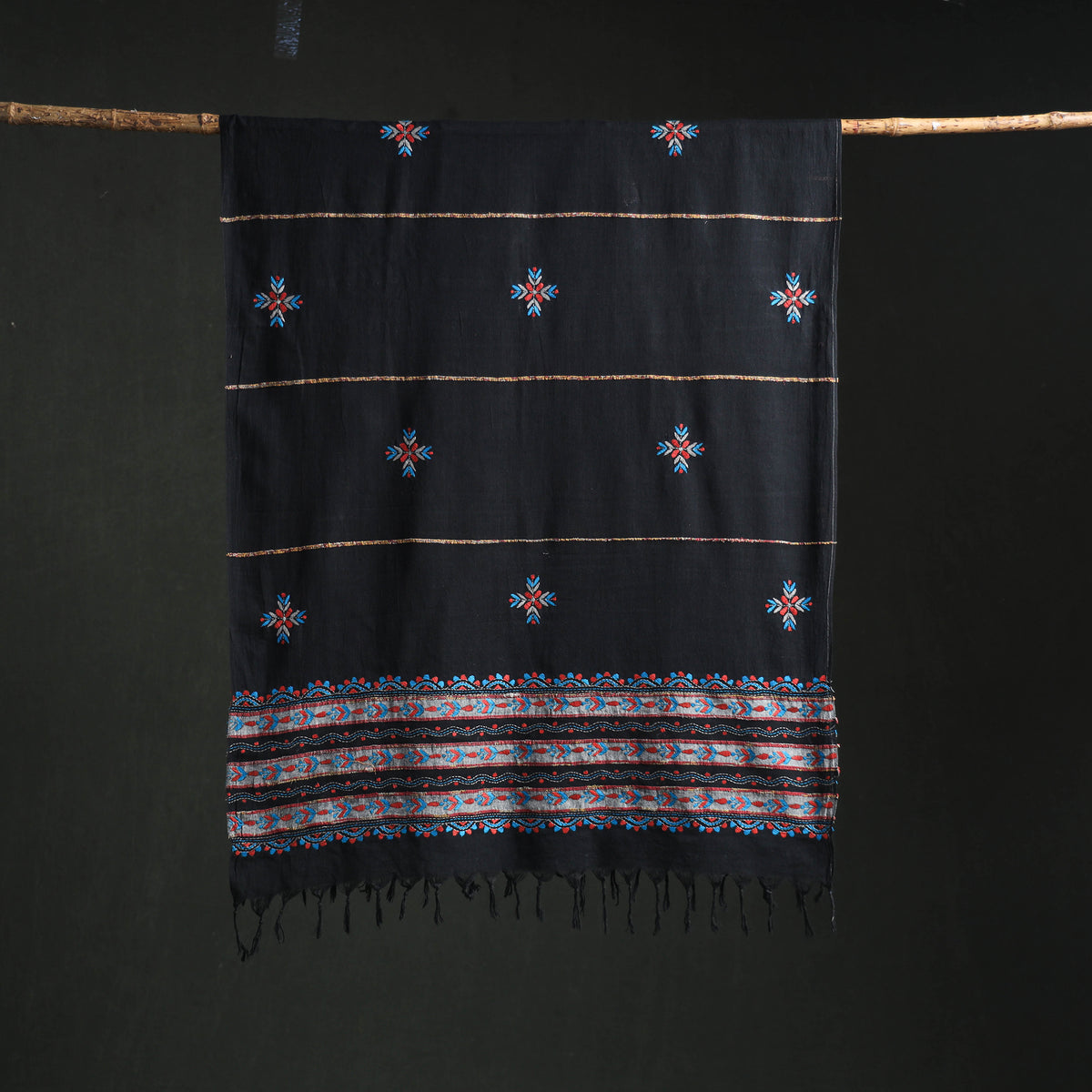 Kantha Hand Embroidered Khes Handwoven Cotton Dupatta 47