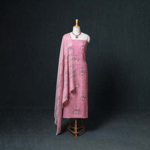 Akola Hand Block Print Woolen Unstitched Dress Material: Kurta, Bottom with Dupatta 01