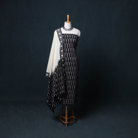 Pochampally Ikat Cotton Unstitched Dress Material: Kurta, Bottom with Dupatta 19