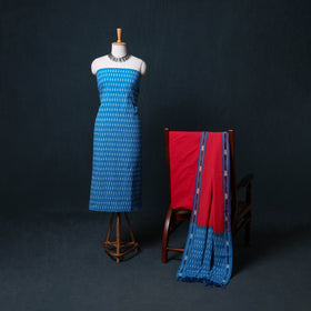 Pochampally Ikat Cotton Unstitched Dress Material: Kurta, Bottom with Dupatta 20