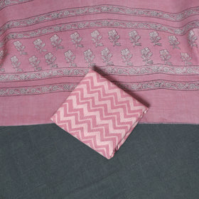 Akola Hand Block Print Woolen Unstitched Dress Material: Kurta, Bottom with Dupatta 02