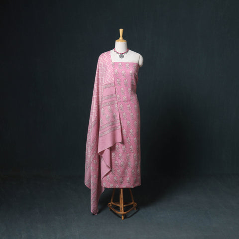 Akola Hand Block Print Woolen Unstitched Dress Material: Kurta, Bottom with Dupatta 02