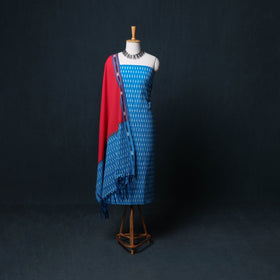 Pochampally Ikat Cotton Unstitched Dress Material: Kurta, Bottom with Dupatta 20