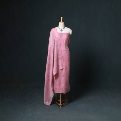 Akola Hand Block Print Woolen Unstitched Dress Material: Kurta, Bottom with Dupatta 03