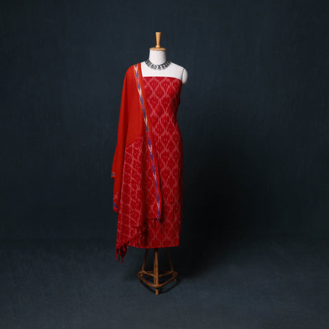 Pochampally Ikat Cotton Unstitched Dress Material: Kurta, Bottom with Dupatta 21