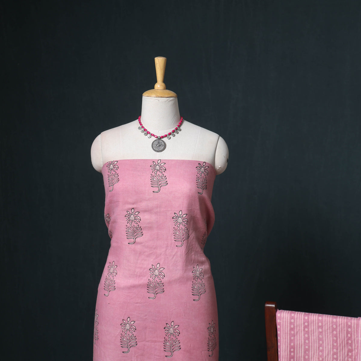 Akola Hand Block Print Woolen Unstitched Dress Material: Kurta, Bottom with Dupatta 03