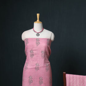 Akola Hand Block Print Woolen Unstitched Dress Material: Kurta, Bottom with Dupatta 03