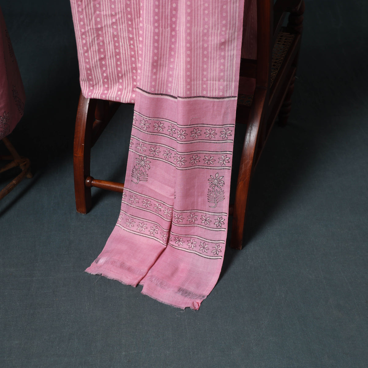 Akola Hand Block Print Woolen Unstitched Dress Material: Kurta, Bottom with Dupatta 03