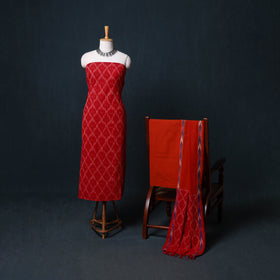 Pochampally Ikat Cotton Unstitched Dress Material: Kurta, Bottom with Dupatta 21