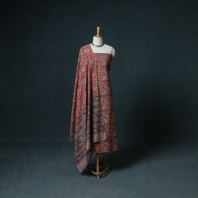 Pedana Hand Block Print Natural Dyed Cotton Kalamkari Unstitched Dress Material: Kurta with Dupatta 01