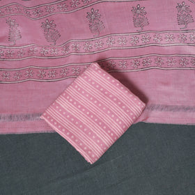 Akola Hand Block Print Woolen Unstitched Dress Material: Kurta, Bottom with Dupatta 03