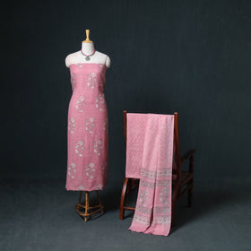 Akola Hand Block Print Woolen Unstitched Dress Material: Kurta, Bottom with Dupatta 04