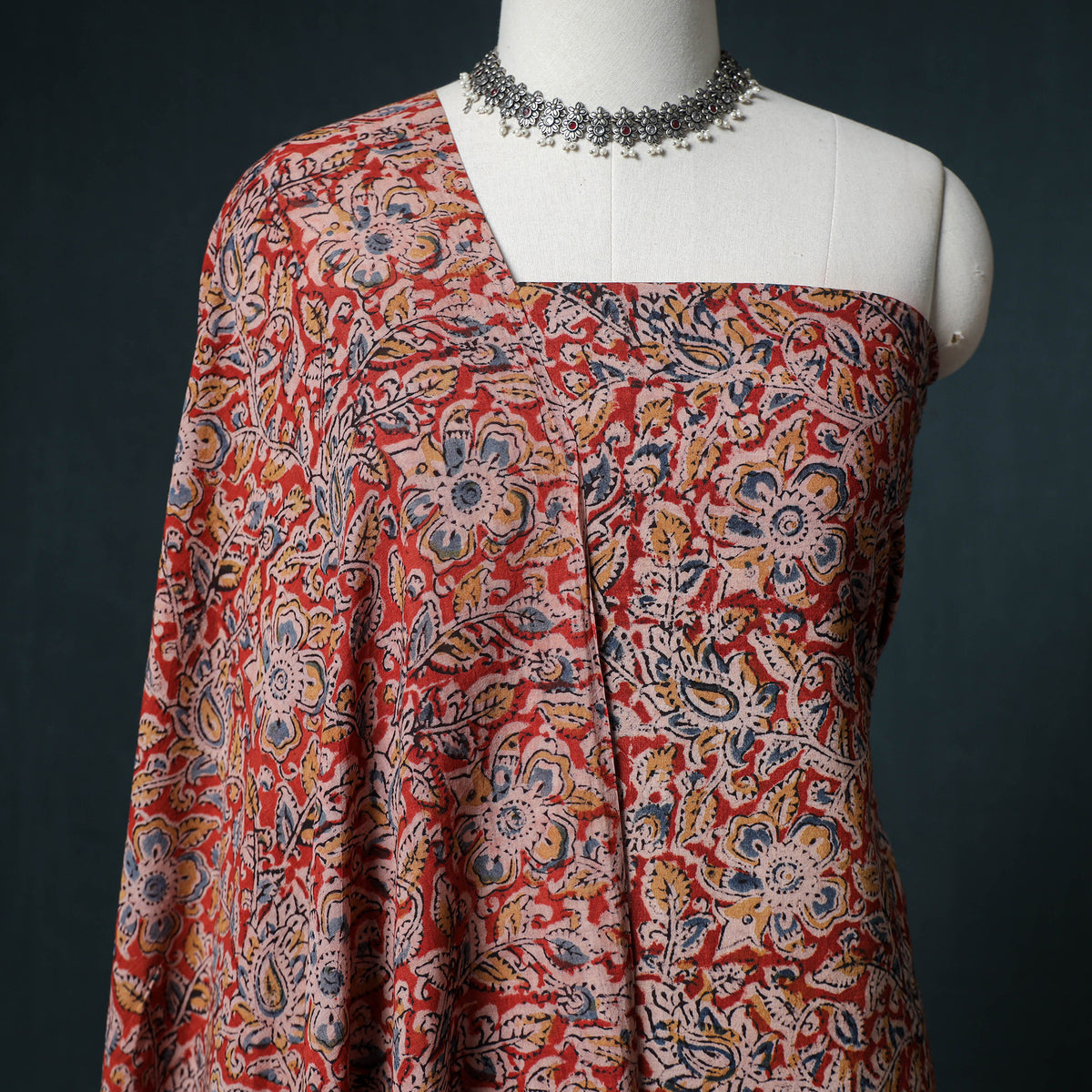 Pedana Hand Block Print Natural Dyed Cotton Kalamkari Unstitched Dress Material: Kurta with Dupatta 01