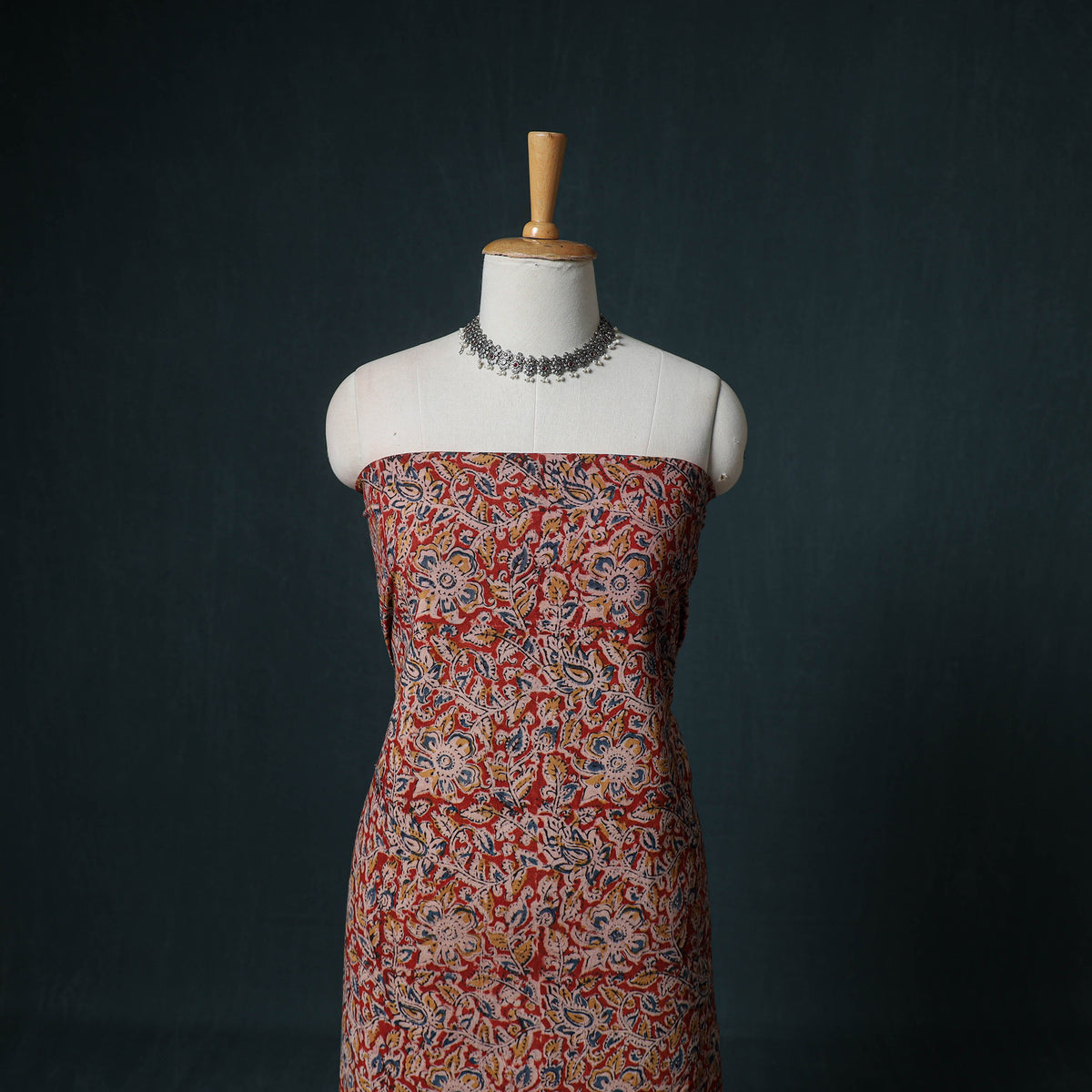 Pedana Hand Block Print Natural Dyed Cotton Kalamkari Unstitched Dress Material: Kurta with Dupatta 01