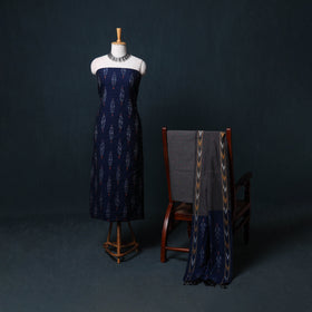 Pochampally Ikat Cotton Unstitched Dress Material: Kurta, Bottom with Dupatta 22