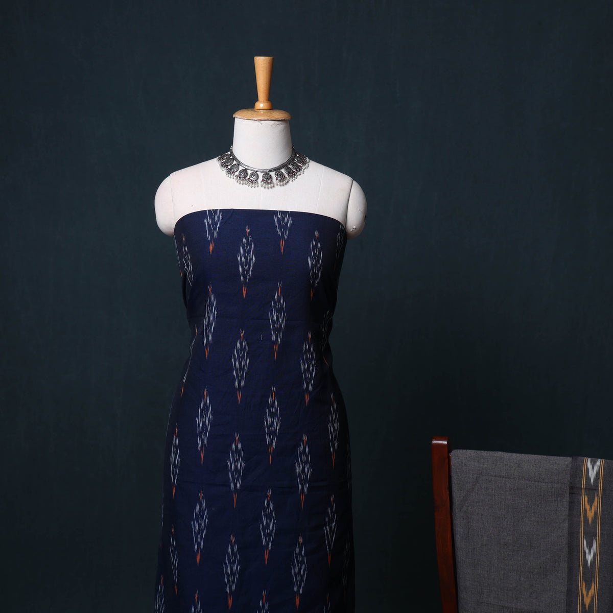 Pochampally Ikat Cotton Unstitched Dress Material: Kurta, Bottom with Dupatta 22