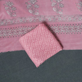 Akola Hand Block Print Woolen Unstitched Dress Material: Kurta, Bottom with Dupatta 04