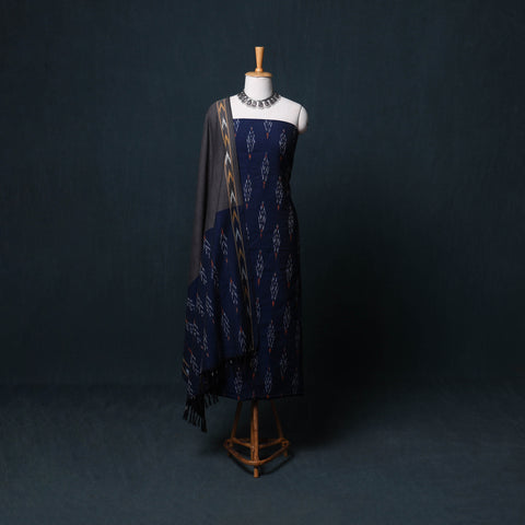 Pochampally Ikat Cotton Unstitched Dress Material: Kurta, Bottom with Dupatta 22