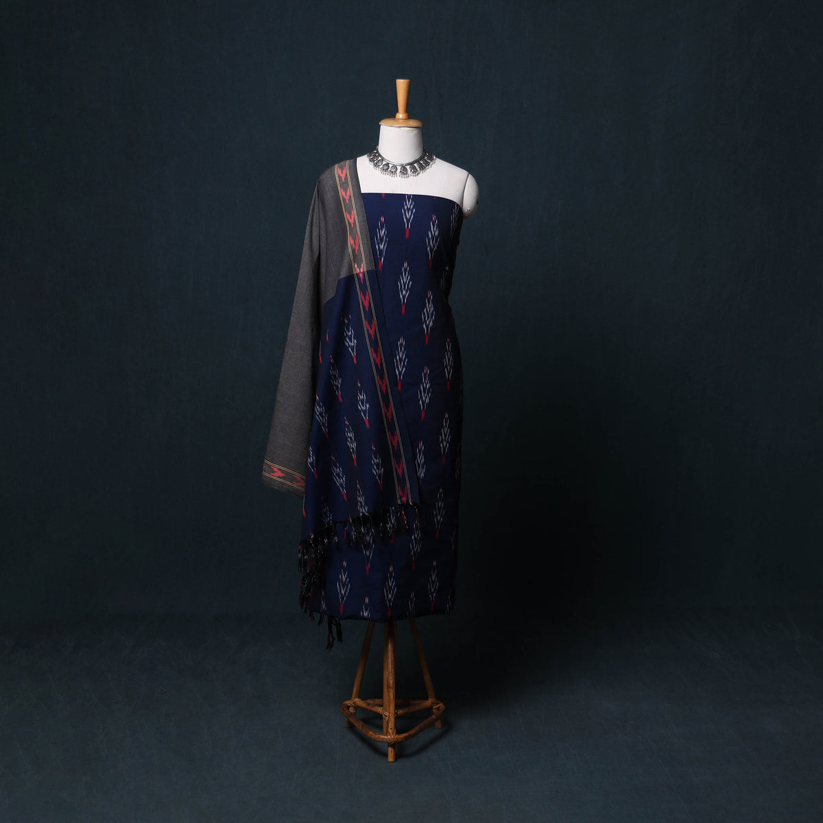 Pochampally Ikat Cotton Unstitched Dress Material: Kurta, Bottom with Dupatta 24