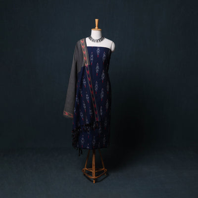 Pochampally Ikat Cotton Unstitched Dress Material: Kurta, Bottom with Dupatta 24