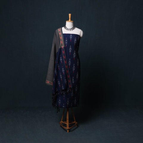 Pochampally Ikat Cotton Unstitched Dress Material: Kurta, Bottom with Dupatta 24
