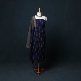 Pochampally Ikat Cotton Unstitched Dress Material: Kurta, Bottom with Dupatta 24