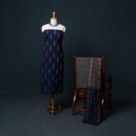 Pochampally Ikat Cotton Unstitched Dress Material: Kurta, Bottom with Dupatta 24