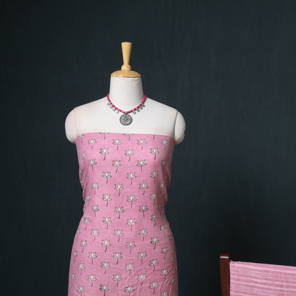 Akola Hand Block Print Woolen Unstitched Dress Material: Kurta, Bottom with Dupatta 06