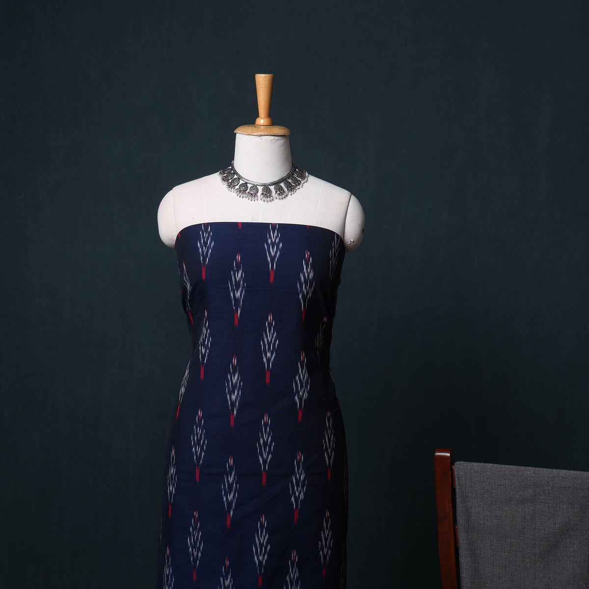 Pochampally Ikat Cotton Unstitched Dress Material: Kurta, Bottom with Dupatta 24