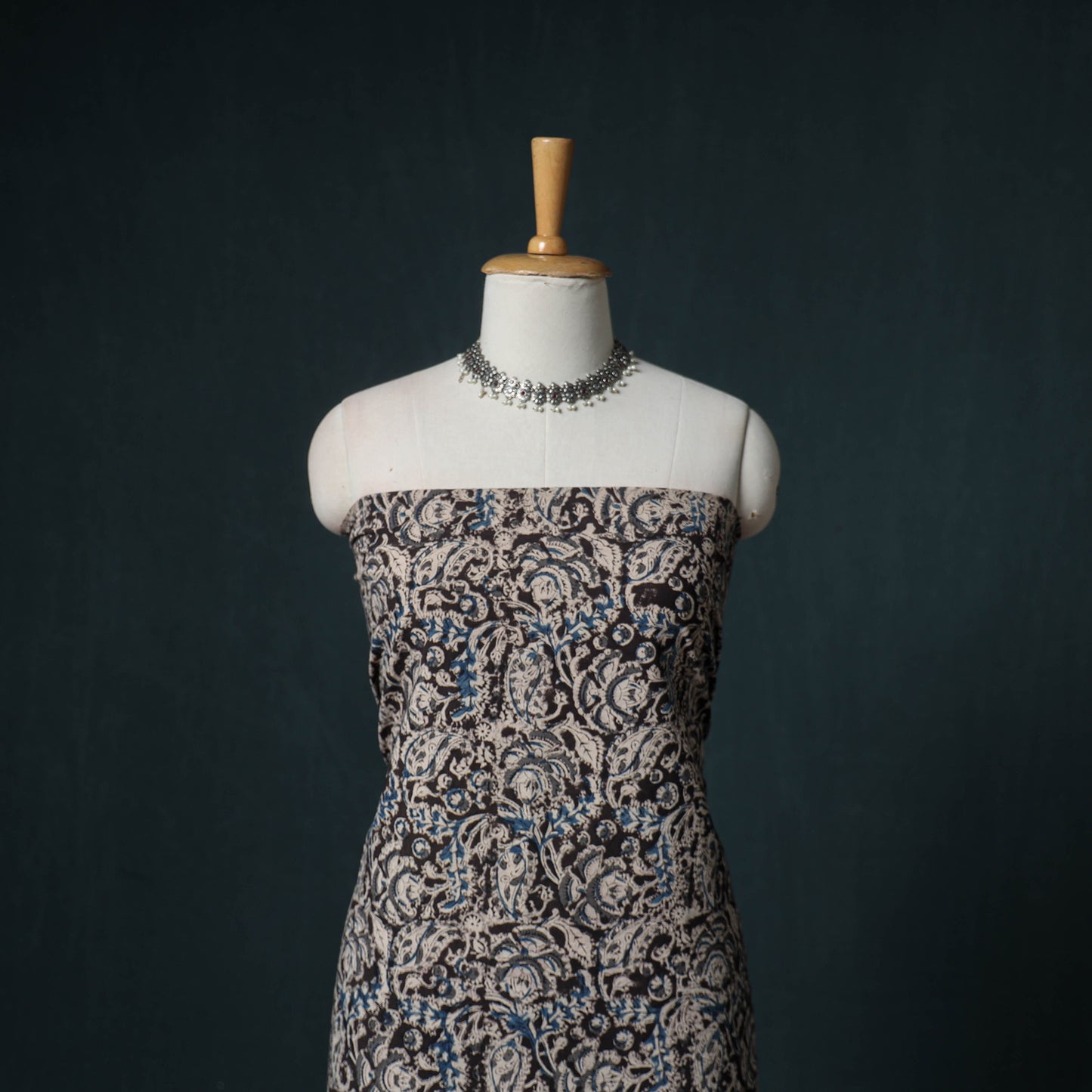 Pedana Hand Block Print Natural Dyed Cotton Kalamkari Unstitched Dress Material: Kurta with Dupatta 02