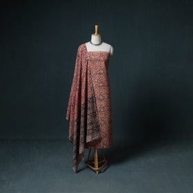 Pedana Hand Block Print Natural Dyed Cotton Kalamkari Unstitched Dress Material: Kurta with Dupatta 03