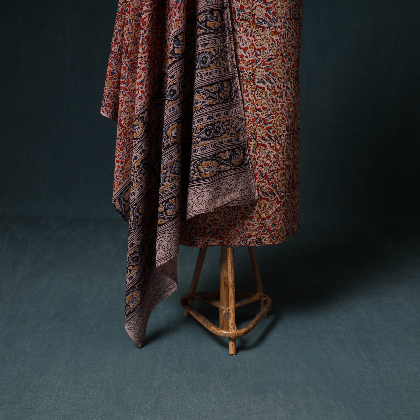 Pedana Hand Block Print Natural Dyed Cotton Kalamkari Unstitched Dress Material: Kurta with Dupatta 03